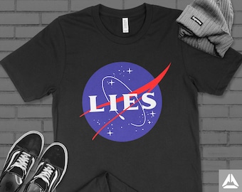 NASA LIES Logo Flip T-Shirt: Conspiracy Meme Shirt