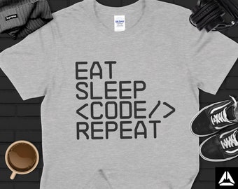 Ät sov kod upprepa tröja: Rolig kodare IT-nörd