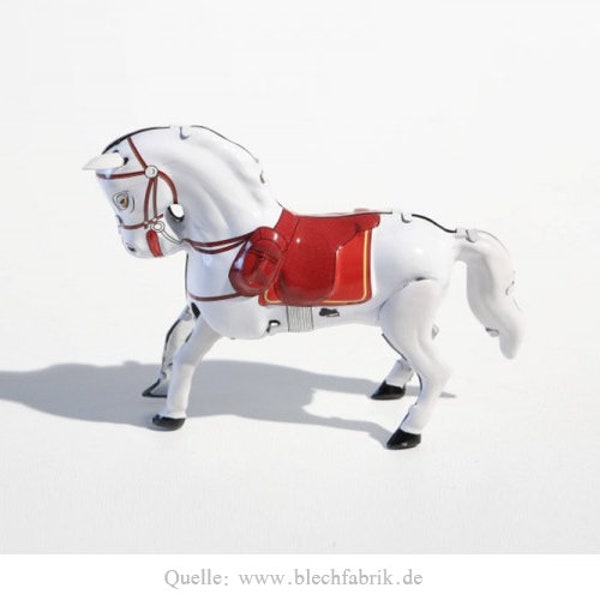 Tin Toys - Cavallo fatto di stampo di latta, cavallo di latta bianco da allevare - Oggetto da collezione - Giocattoli retrò vintage