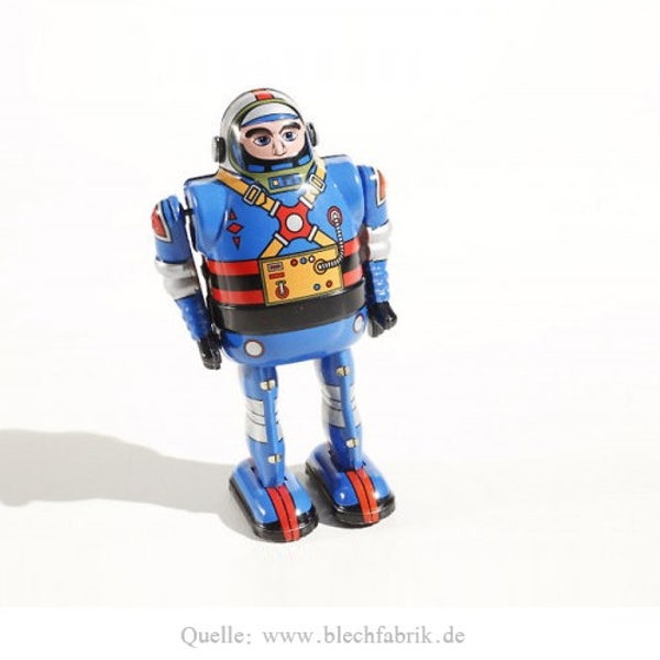 Blechspielzeug - Roboter Astronaut blau, ca. 13 cm - Sammlerstück - Vintage Retro Spielzeug