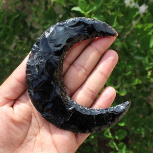 Black Obsidian Crystal  Large Crescent Moon - 4 inch