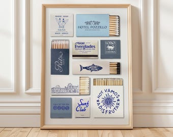 Modelo de pôster de caixa de fósforos azul – Arte de parede para impressão | Decoração atemporal e com inspiração vintage