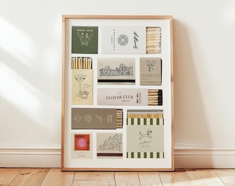 Impressão artística personalizada em formato de caixa de fósforos – Estilo vintage neutro (Download digital, 45,7 x 61 cm)