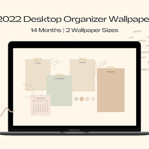 Desktop Wallpaper Organizer con calendario 2022 / Toni pastello morbidi / Sfondo del desktop Moodboard