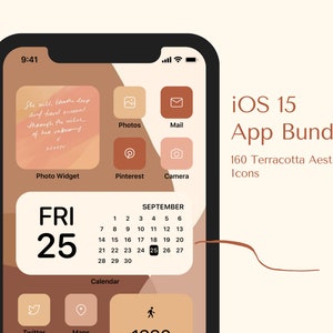 iOS 15 App Icons | 160 Minimalistische Icons | 40 Icons in Teracotta Tönen