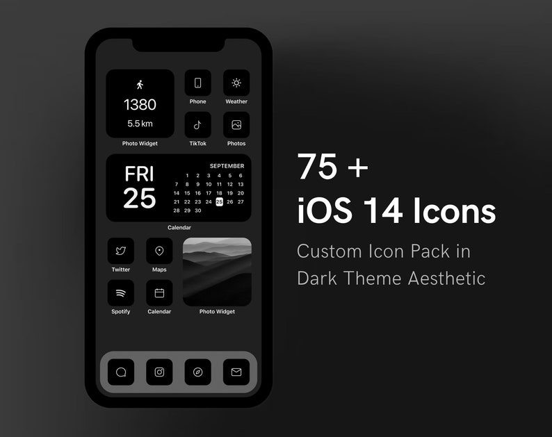 Ios 14 App Icons 75 Minimalist Dark Theme Icons Etsy