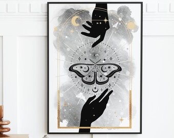 Astronomy Witch Art Printable Poster, Digital Illustration, Artwork, Witch Poster, Witchy Illustration, Fine Art, Spooky, Magical, Halloween
