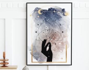 Astronomy Witch wall Art Printable Poster, Digital Illustration, Witch Poster, Witchy Illustration, Fine Art, Spooky, Magical, Halloween