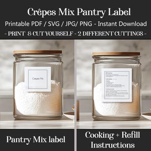 Printable French Crepes Mix Labels Recipe & Refill, 2-in-1 Pantry stickers SVG cricut PNG PDF files