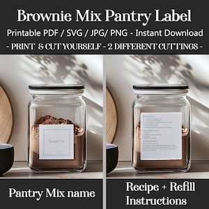 Printable Brownie Mix Labels Recipe & Refill, 2-in-1 Pantry stickers SVG cricut PNG PDF files
