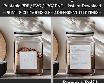 Printable Brownie Mix Labels Recipe & Refill, 2-in-1 Pantry stickers SVG cricut PNG PDF files