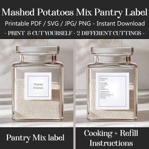 Printable Mashed Potatoes Mix Labels Recipe & Refill, 2-in-1 Pantry stickers SVG cricut PNG PDF files