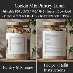 Printable Cookie Mix Labels Recipe & Refill, 2-in-1 Pantry stickers SVG cricut PNG PDF files