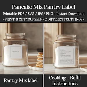 Printable Pancake Mix Labels Recipe & Refill, 2-in-1 Pantry stickers SVG cricut PNG PDF files