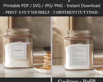 Printable Pancake Mix Labels Recipe & Refill, 2-in-1 Pantry stickers SVG cricut PNG PDF files