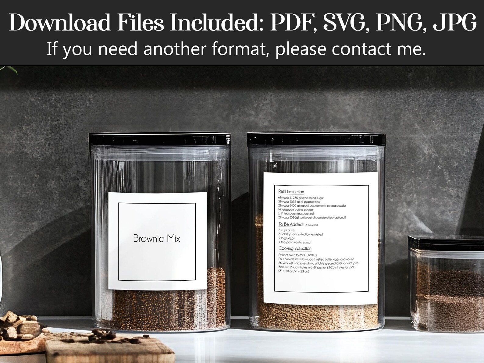 Printable Brownie Mix Labels Recipe &amp; Refill, 2-in-1 Pantry Stickers ...