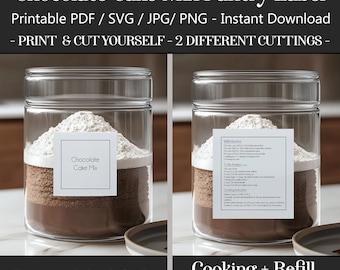 Printable Chocolate Cake Mix Labels Recipe & Refill, 2-in-1 Pantry stickers SVG cricut PNG PDF files