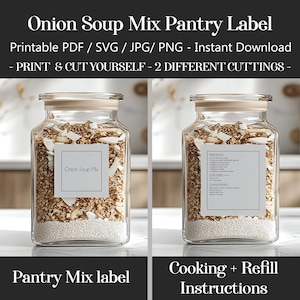 Printable Onion Soup Mix Labels Recipe & Refill, 2-in-1 Pantry stickers SVG cricut PNG PDF files