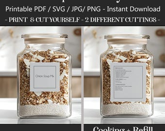 Printable Onion Soup Mix Labels Recipe & Refill, 2-in-1 Pantry stickers SVG cricut PNG PDF files