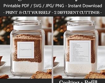 Printable Gingerbread Mix Labels PDF / SVG / JPG / png  / cricut Recipe & Refill, 2-in-1 Mix Printable-Print yourself at home! Homemade Mix