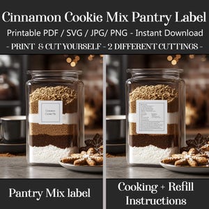 Printable Cinnamon Cookie Mix Labels Recipe & Refill, 2-in-1 Pantry stickers SVG cricut PNG PDF files