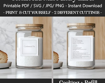Printable Cornbread Mix Labels Recipe & Refill, 2-in-1 Pantry stickers SVG cricut PNG PDF files