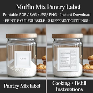 Printable Muffin Mix Labels Recipe & Refill, 2-in-1 Pantry stickers SVG cricut PNG PDF files