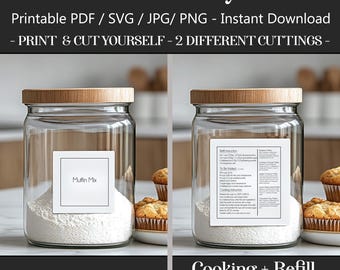 Printable Muffin Mix Labels Recipe & Refill, 2-in-1 Pantry stickers SVG cricut PNG PDF files