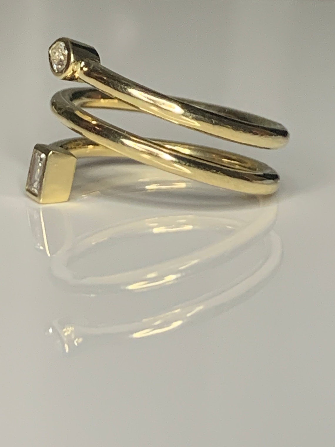 14K Gold and Diamond Wrap Around Ring. 14K Gold and Baguette Etsy