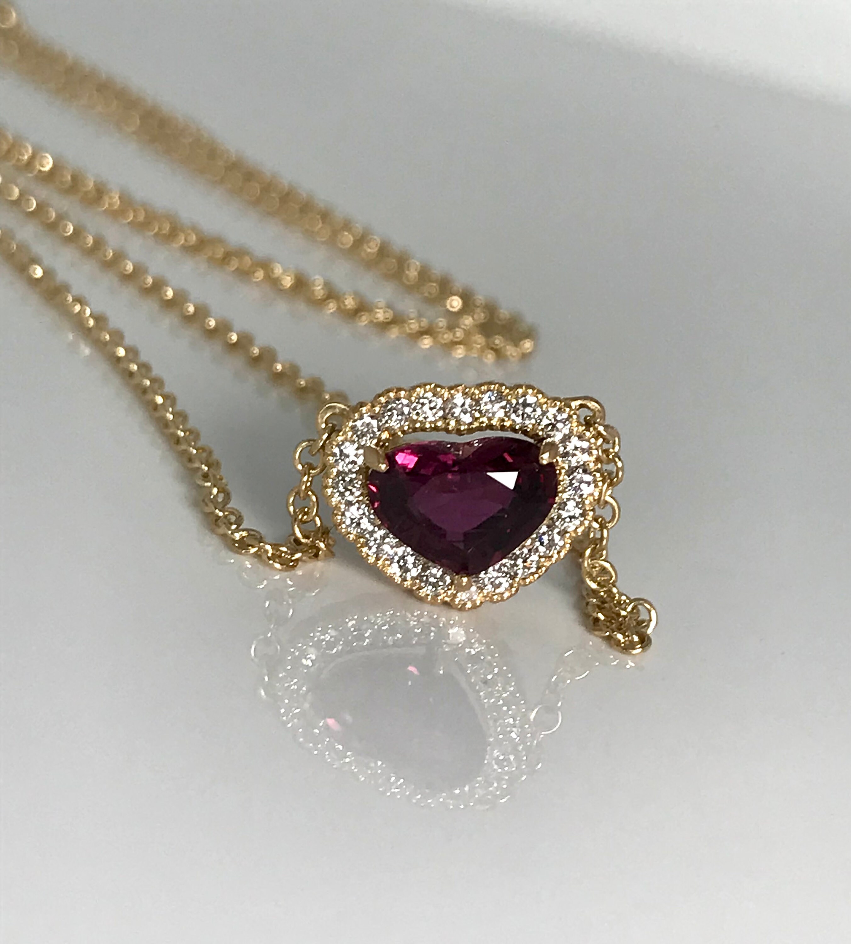 18K Yellow Gold Ruby and Diamond Heart Pendant With Halo - Etsy