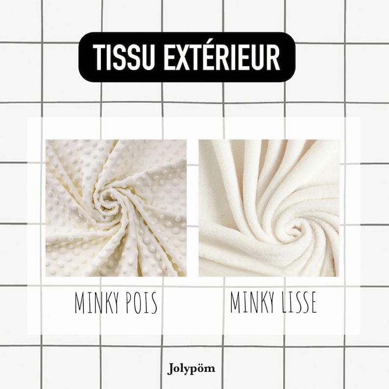 tissu extérieur au choix : tissu minky lisse ou à pois