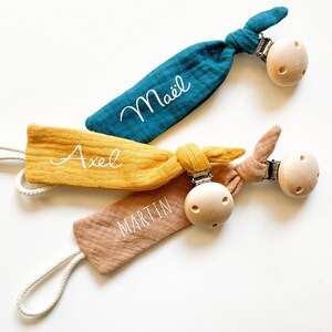 Pinza para chupete personalizada – Algodón de doble gasa – Pinza para chupete con nombre – Regalo para bebé