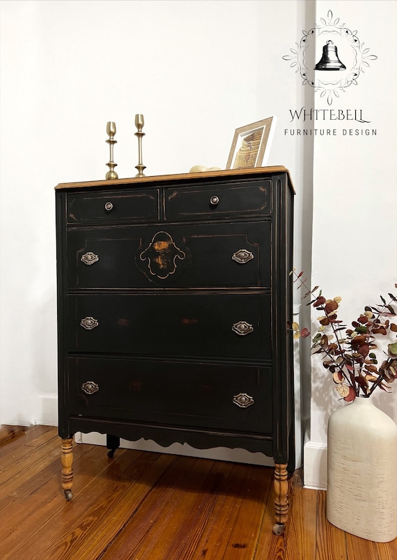 slim fit dress slacks Sikaic Dresser with 5 Natural Rattan Drawers Black main image 1