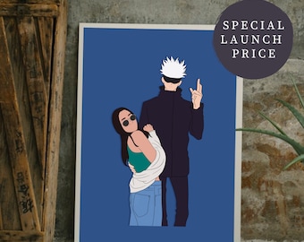 JJK || Portrait personnalisé avec votre personnage d'ANIME préféré, Portrait numérique sans visage personnalisé, Illustration, Cadeau, Gojo, Satoru, Jujutsu, Suguru
