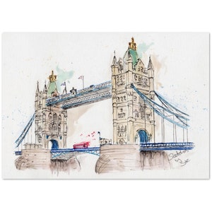 Tower Bridge Art Print, London Iconic Landmark Painting, Cityscape Wall Decor, England Travel Poster, London Souvenir