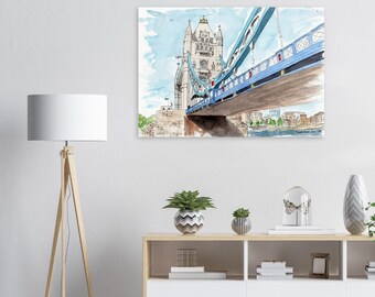 Tower Bridge Watercolor Art Print, London Landmark Souvenir