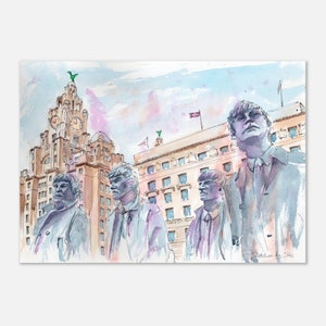 The Beatles Statue Art Print, Liverpool Pier Head Decor, Music Lover Gift, Wall Art Poster, British Icon Print