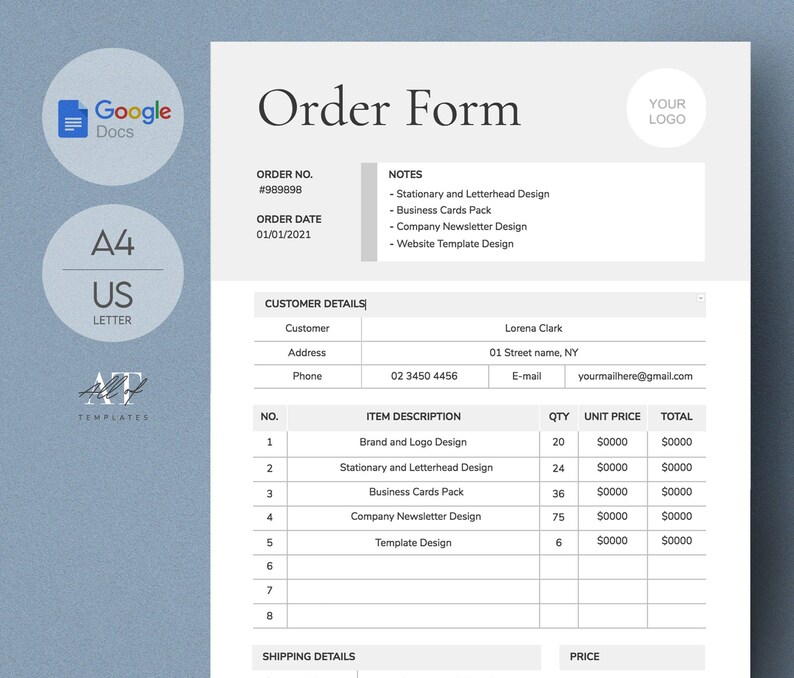 Custom Order Form Template Editable Order Form Printable - Etsy
