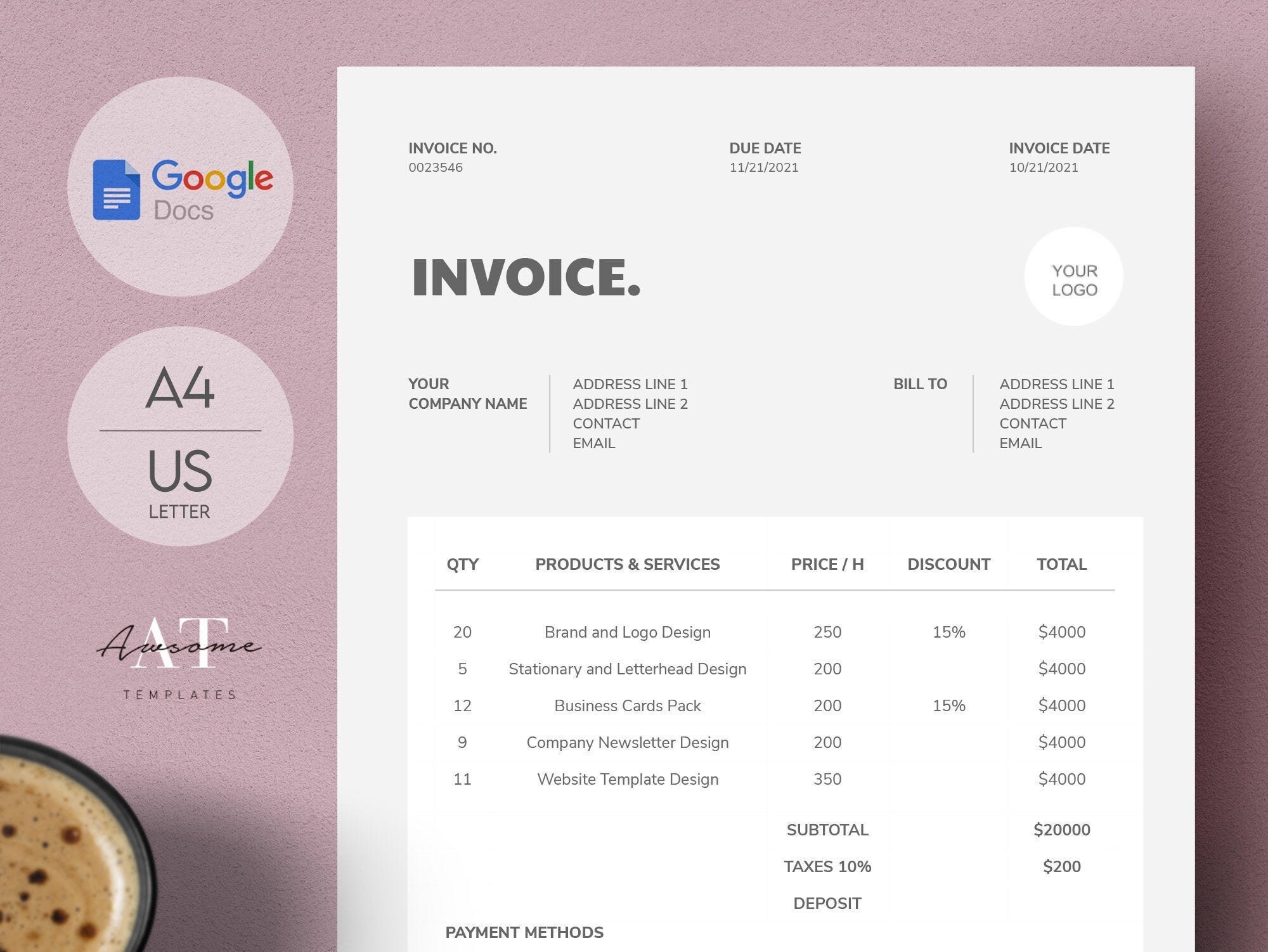 printable invoice template editable invoice simple business etsy