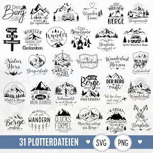 Vandring plotter filpaket SVG PNG | Bergskärlek reslust citat | Berg natur utomhus | Laserfil trä | Gåva vandrare Cricut DIY