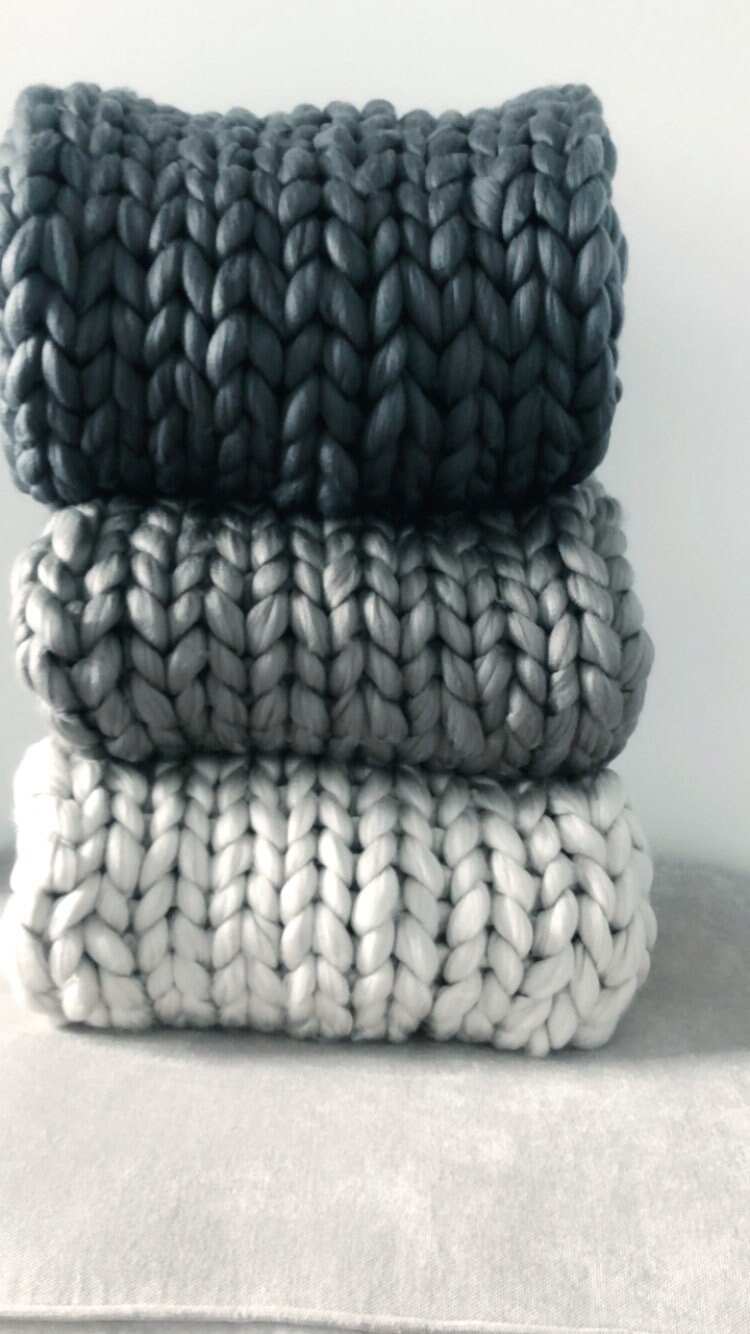 Luxurious Mid Grey Chunky Knit Throw Etsy