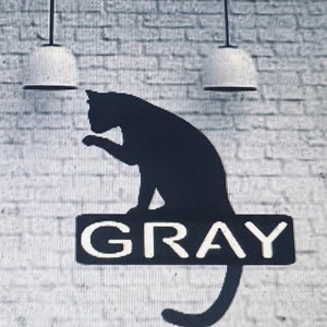 Personalized Cat Metal Address Hanging Sign or Yard Stake Sign - Weatherproof - Any Color - Multiple Sizes - Free Shipping