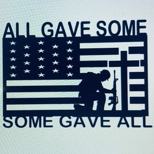 Kneeling Soldier with American Flag Metal Sign - With or Without Saying - Any Color - Can Be Weatherproofed/Powder Coated - Free Shipping