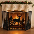 Deer Fireplace Screen – Rustic Mesh 3 Panel – Personalized or Plain – Cabin Lodge Decor – Free Shipping