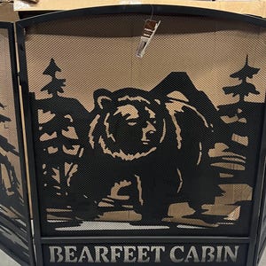 Bear In The Mountains Fireplace Screen - Can Be Personalized with Name - Fits Standard Size Fireplace - Free Shipping