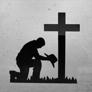 Personalized or Plain Solider Kneeling At Cross with His Cowboy Hat Metal Sign or Yard Stake - Weatherproof  - Free Shipping