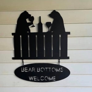 Bear Hot Tub Large Metal Sign - Bear Bottoms Welcome - Indoor or Outdoor Sign - Powder Coated - Free Shipping