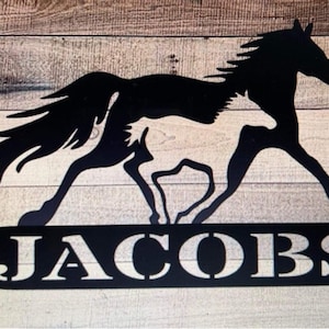 Personalized, Black, Metal Horse Hanging Sign or Yard Stake Sign - Sign Is Weatherproof - Free Shipping
