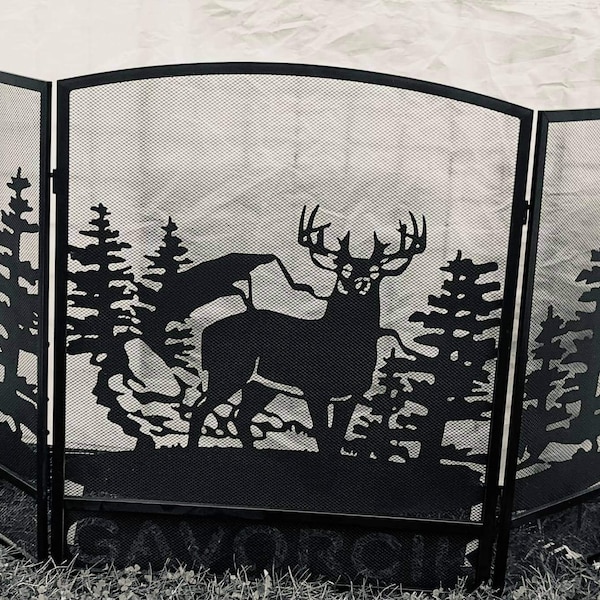 Personalized or Plain Deer Scene Mesh Fireplace Screen - Free Shipping