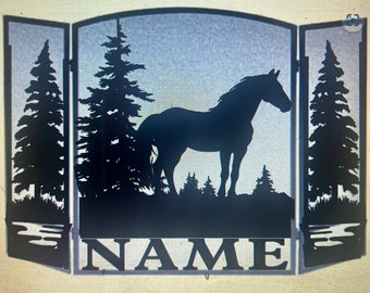 Personalized or Plain Horse Scene Mesh Fireplace Screen - Free Shipping